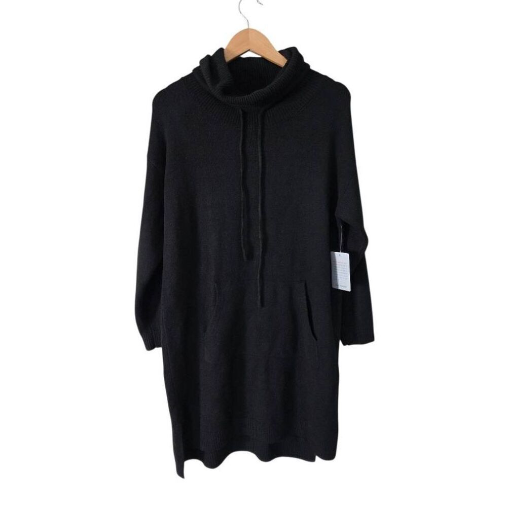 STITCHDROP Heather‎ Black Turtleneck Sweater Dress Kangaroo Pocket  Size L NEW